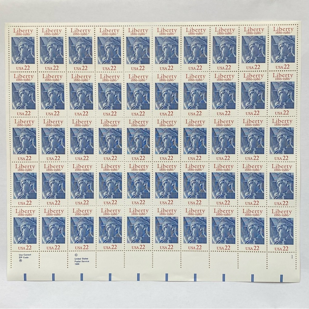 Statue of Liberty 100th Anniversary 22 Cent 1986 Mint sheet 50 MNH Scott #2224